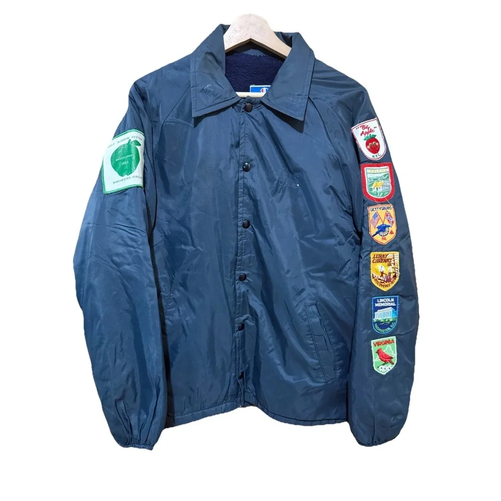 Champion Jacket Mens‎ Blue Lined Bishop Kearney w Travel Patches Vintage Medium